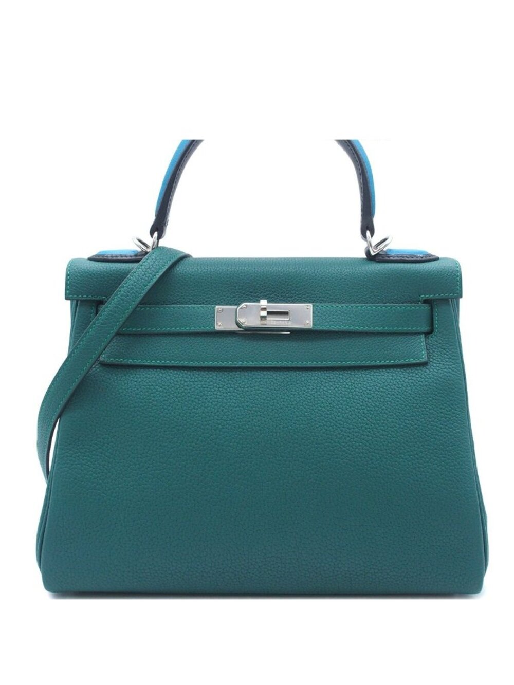 Hermes Kelly 28 Oh Pass Malachite Blue Zanzibar Black Togo Evercolor Box Inner